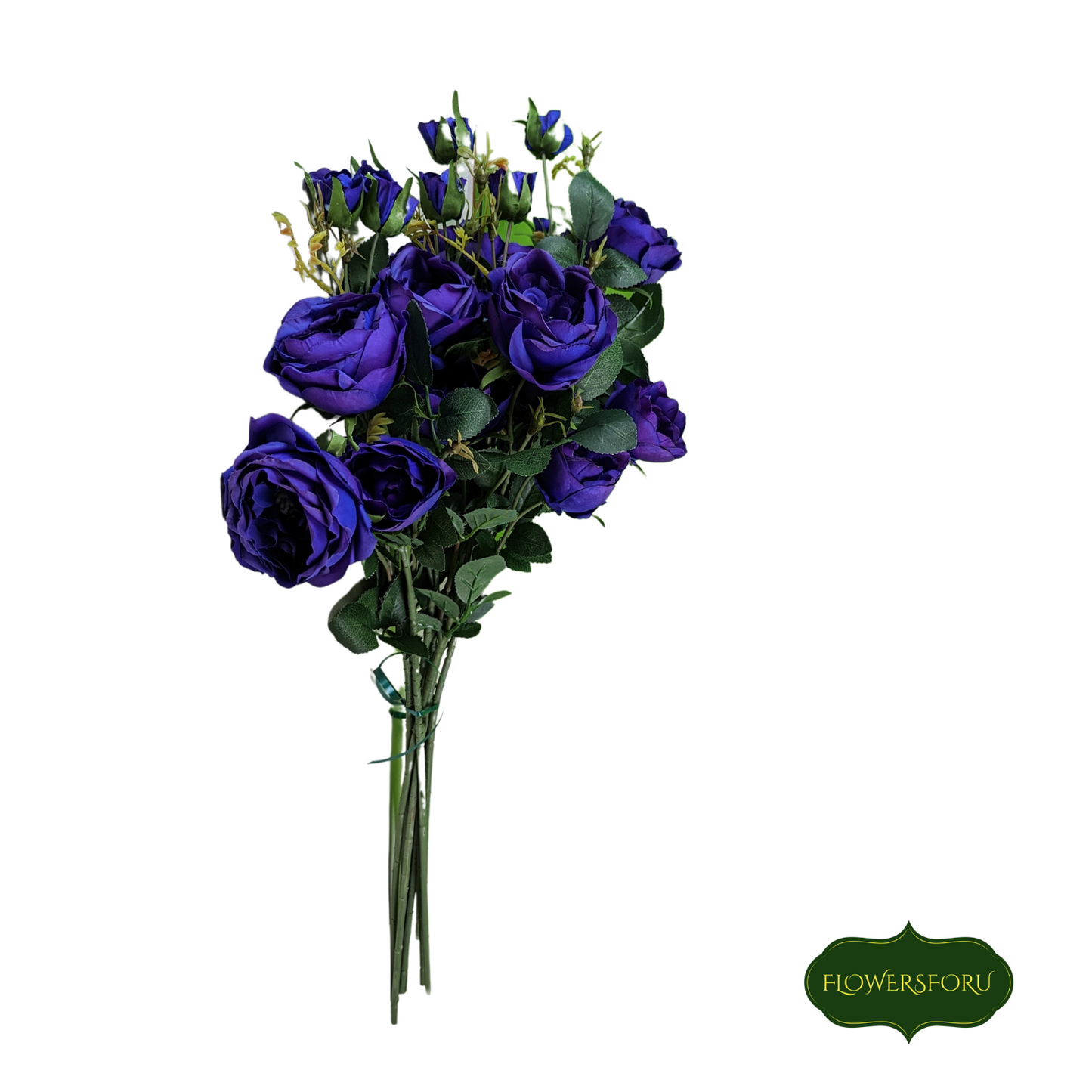 Flower arrangement -Purple english rose medium bouquet in grey glass vase.