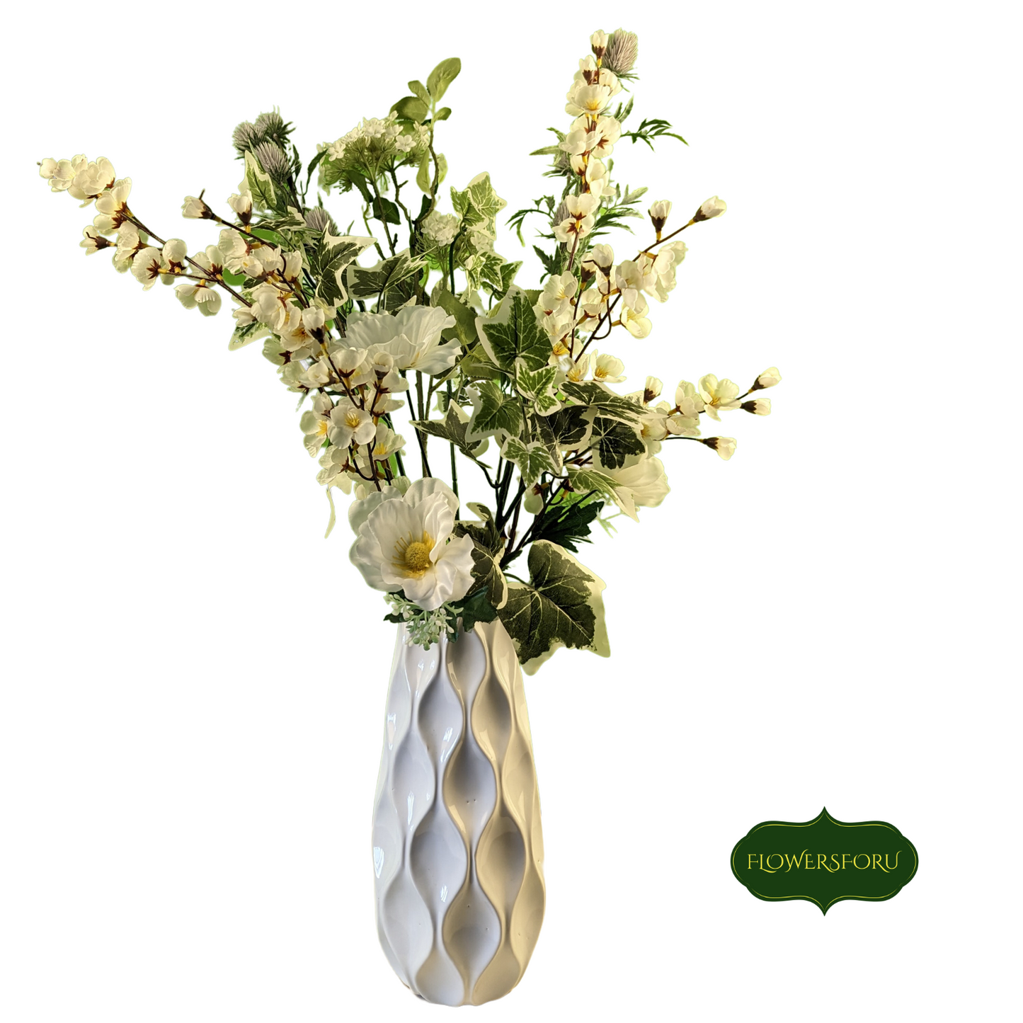 white green flowers vase textured