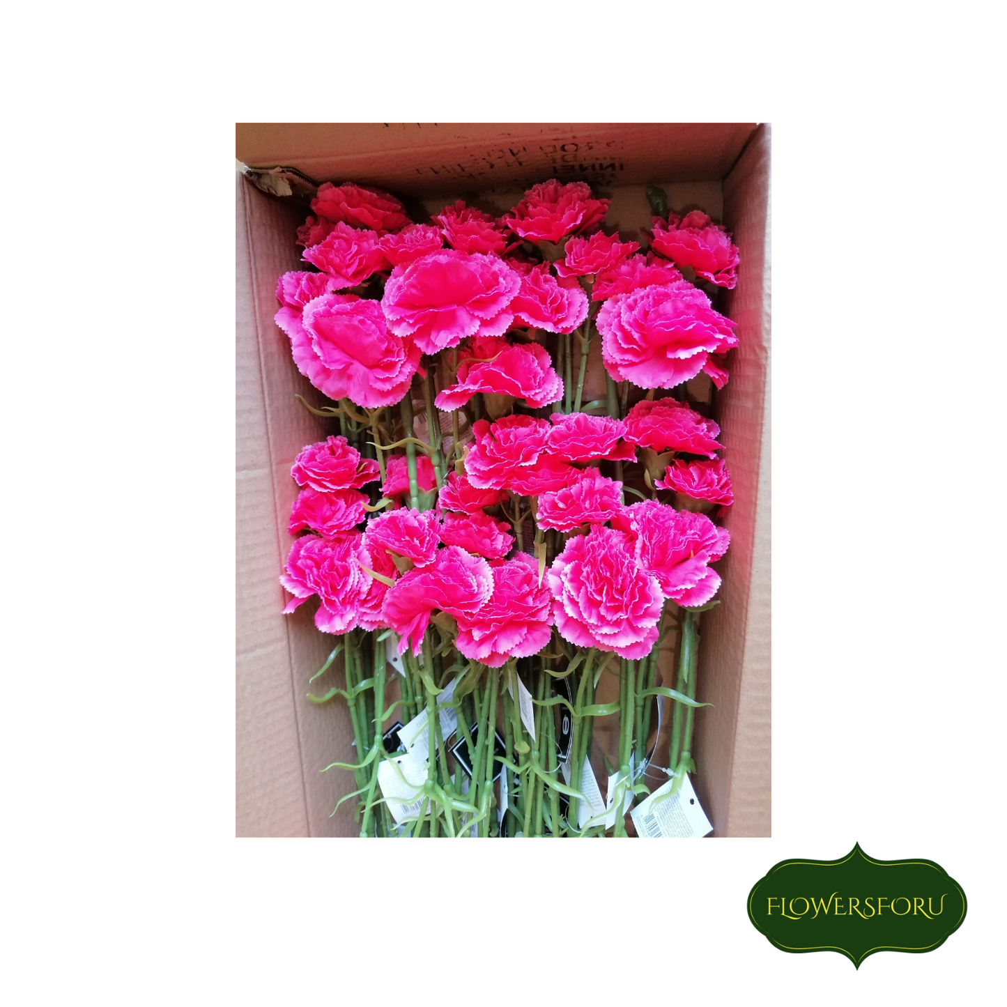 plastic carnation flowers bright pink stem with 3 flowers 58cm long