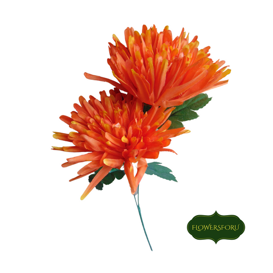 orange dahlia stem 2 flowers soft petals plastic