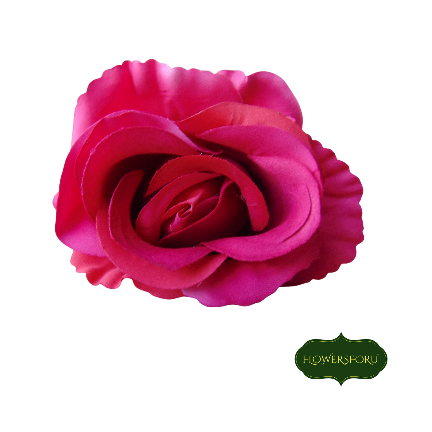 Rose dark pink single stem flower green leaves plastic 73 cm long