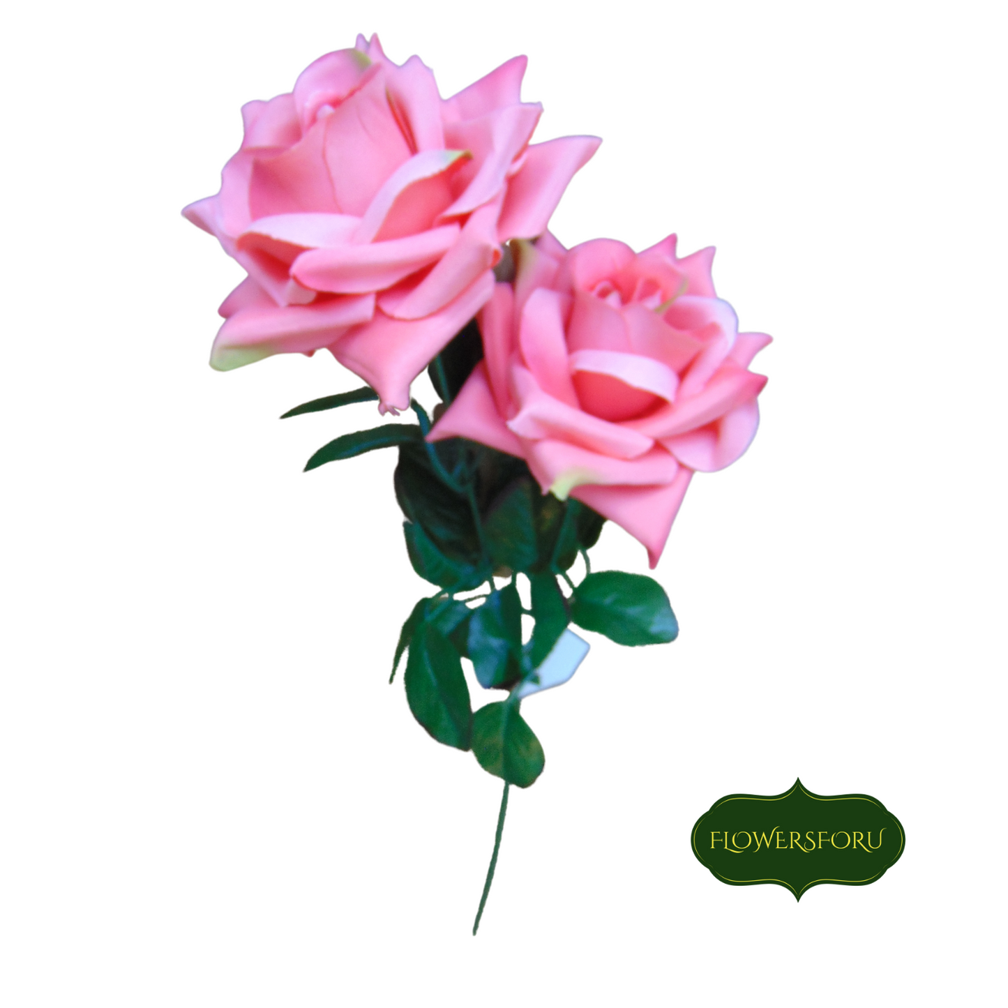 Flower Rose coral stem 66 cm long green leaves  2 