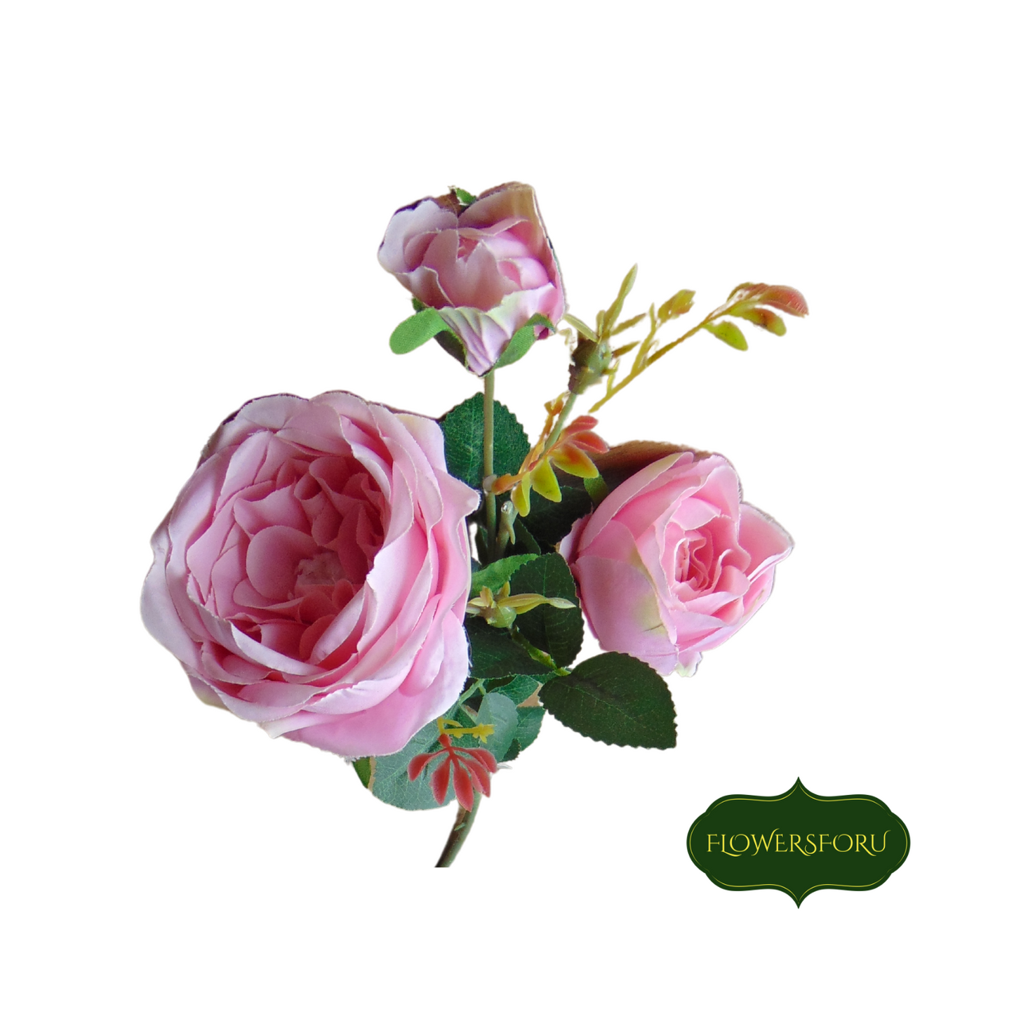 rose stem  3 flowers blush pink green leaves 68cm long