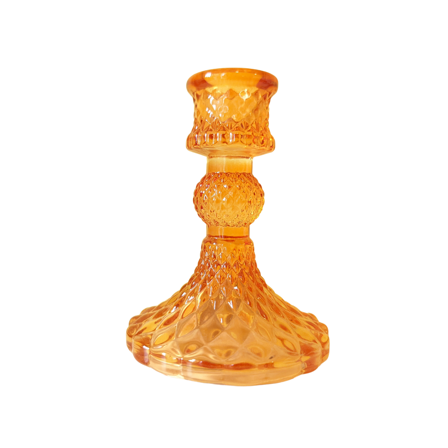 glass candle holder 15cm high orange candlestick